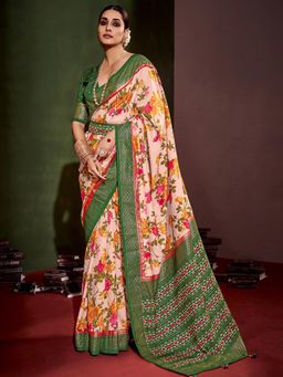 Sareemall - Womens Tussar Silk Pink Printed Designer Saree with Unstitched Blouse