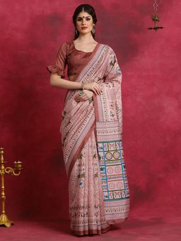Sareemall - Womens Bhagalpuri Silk Pink Printed Designer Saree with Unstitched Blouse