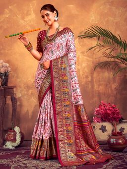 Akhilam - Womens Tussar Silk Mauve Printed Designer Saree with Unstitched Blouse