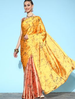 Sareemall - Womens Crepe Peach Digital Print Celebrity Saree with Unstitched Blouse