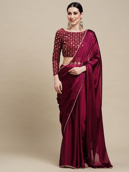 Akhilam - Womens Georgette Purple Solid Designer Saree with Unstitched Blouse