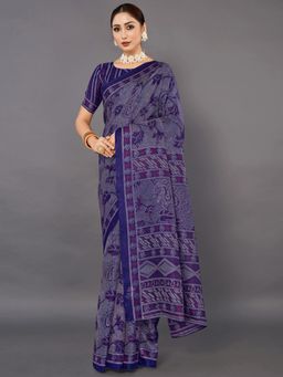 Akhilam - Womens Bhagalpuri Silk Blue Printed Celebrity Saree with Unstitched Blouse