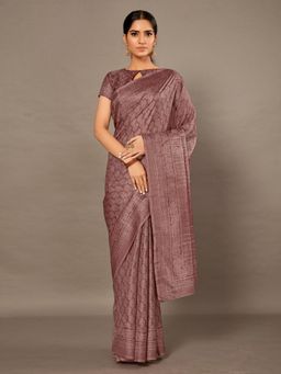 Akhilam - Womens Bhagalpuri Silk Mauve Printed Celebrity Saree with Unstitched Blouse