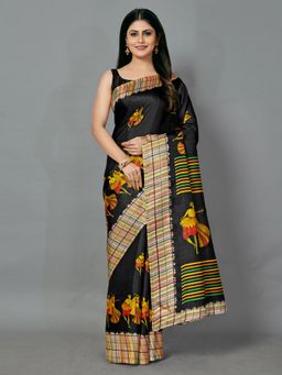 Akhilam - Womens Bhagalpuri Silk Black Printed Celebrity Saree with Unstitched Blouse