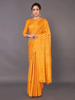 Akhilam - Womens Bhagalpuri Silk Yellow Printed Designer Saree with Unstitched Blouse