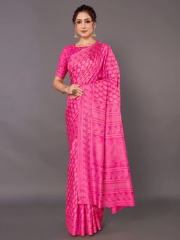 Akhilam - Womens Bhagalpuri Silk Pink Printed Designer Saree with Unstitched Blouse