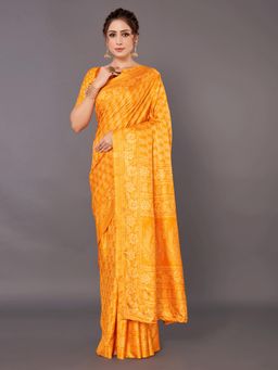 Akhilam - Womens Bhagalpuri Silk Yellow Printed Celebrity Saree with Unstitched Blouse