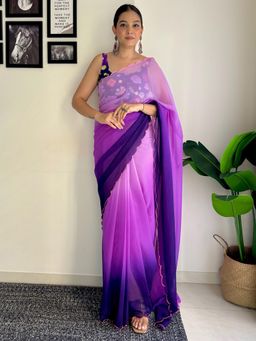 Akhilam - Womens Georgette Purple Solid Designer Saree with Unstitched Blouse