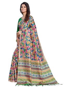 Akhilam - Womens Manipuri Silk Multicolored Digital Print Designer Saree with Unstitched Blouse