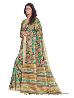 Akhilam - Womens Manipuri Silk Multicolored Digital Print Designer Saree with Unstitched Blouse