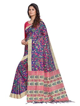 Akhilam - Womens Manipuri Silk Blue Digital Print Designer Saree with Unstitched Blouse