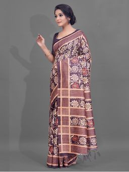 Akhilam - Womens Manipuri Silk Wine Digital Print Designer Saree with Unstitched Blouse