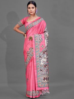 Akhilam - Womens Manipuri Silk Pink Digital Print Designer Saree with Unstitched Blouse