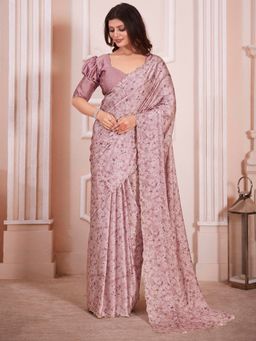 Sareemall - Womens Satin Silk Mauve Digital Print Designer Saree with Unstitched Blouse