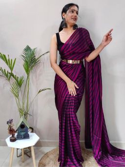Akhilam - Womens Georgette Magenta Printed Ready To Wear Saree with Unstitched Blouse