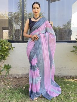 Akhilam - Womens Georgette Mauve Printed Ready To Wear Saree with Unstitched Blouse