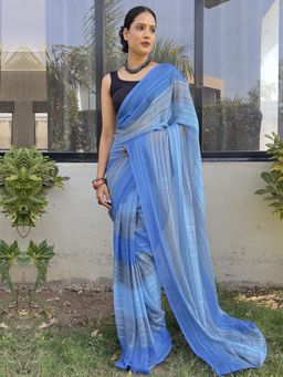 Akhilam - Womens Georgette Light Blue Printed Ready To Wear Saree with Unstitched Blouse