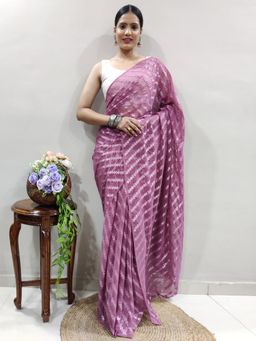 Akhilam - Womens Georgette Mauve Printed Ready To Wear Saree with Unstitched Blouse