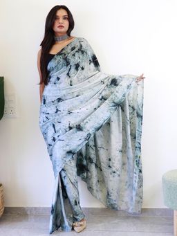 Akhilam - Womens Chiffon Metallic Printed Ready To Wear Saree with Unstitched Blouse