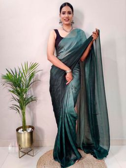 Akhilam - Womens Georgette Green Embellished Ready To Wear Saree with Unstitched Blouse