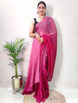 Akhilam - Womens Georgette Pink Embellished Ready To Wear Saree with Unstitched Blouse