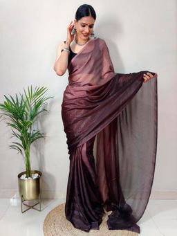 Akhilam - Womens Georgette Burgundy Embellished Ready To Wear Saree with Unstitched Blouse