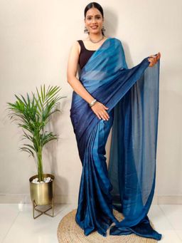 Akhilam - Womens Georgette Blue Embellished Ready To Wear Saree with Unstitched Blouse