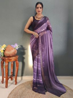 Akhilam - Womens Georgette Mauve Embellished Ready To Wear Saree with Unstitched Blouse