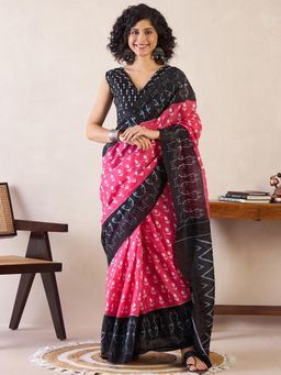 Sareemall - Womens Cotton Pink Printed Ready To Wear Saree with Unstitched Blouse