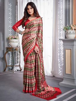 Sareemall - Womens Crepe Olive Digital Print Designer Saree with Unstitched Blouse
