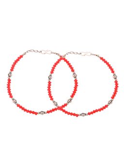 Silvermerc Designs - Silver Plated Red Beads Kolusu Payal