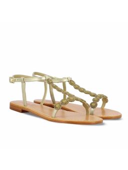 Saint G - Metallic Platin Leather with Gold Embroidery Sandals