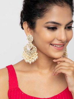 Indya - Gold Kundan Multi Pearl Drop Earrings