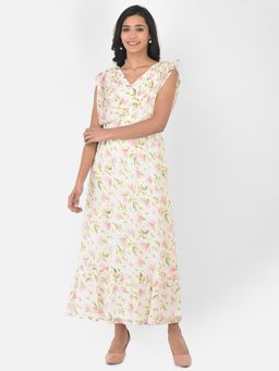 Latin Quarters - Ivory Cap Sleeve Swiss Dot Printed Maxi Dress