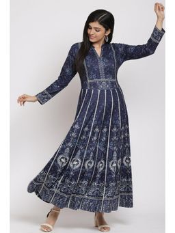 Biba - Indigo Flared Poly Span Kurtas
