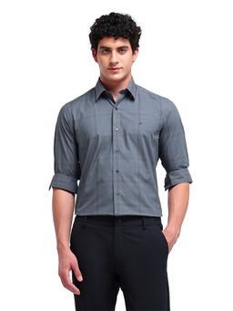 Arrow Newyork - Men Grey Checks Full Sleeves Collar Neck Formal Shirt
