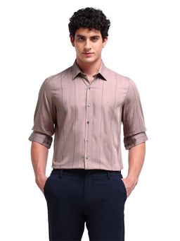 Arrow Newyork - Men Mauve Stripes Full Sleeves Collar Neck Formal Shirt
