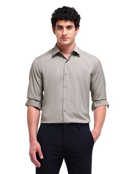 Arrow Newyork - Men Grey Solid Full Sleeves Collar Neck Formal Shirt