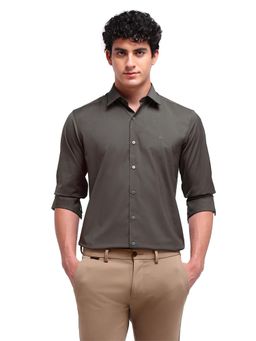 Arrow Newyork - Men Grey Solid Full Sleeves Collar Neck Formal Shirt