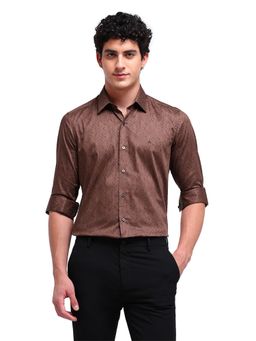 Arrow Newyork - Men Maroon Geometric Printed Full Sleeves Collar Neck Formal Shirt