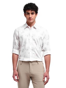 Arrow Newyork - Men White Floral Printed Full Sleeves Collar Neck Formal Shirt
