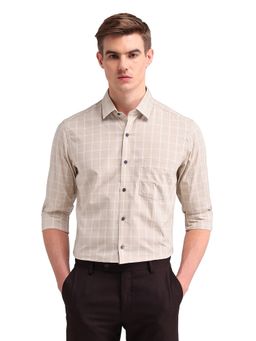 Arrow - Men Brown Checks Full Sleeves Collar Neck Formal Shirt