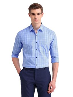 Arrow - Men Blue Checks Full Sleeves Collar Neck Formal Shirt