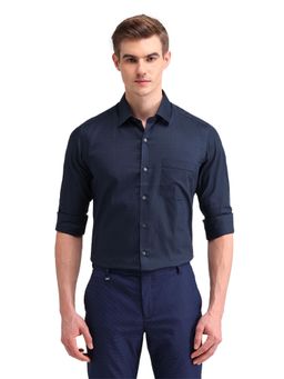 Arrow - Men Navy Blue Self Design Full Sleeves Collar Neck Formal Shirt