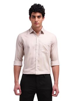 Arrow - Men Beige Solid Full Sleeves Collar Neck Formal Shirt