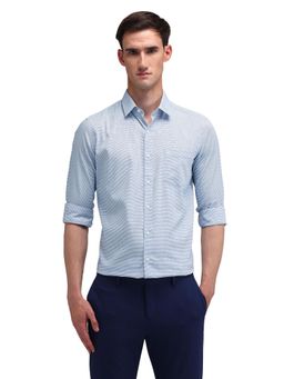 Arrow - Men Blue Self Design Full Sleeves Collar Neck Formal Shirt