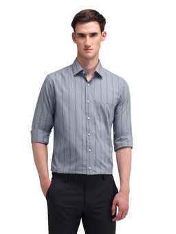 Arrow - Men Grey Stripes Full Sleeves Collar Neck Formal Shirt