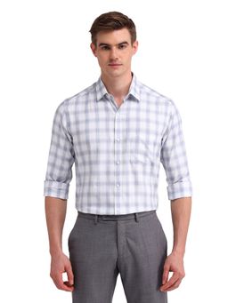 Arrow - Men Blue Checks Full Sleeves Collar Neck Formal Shirt