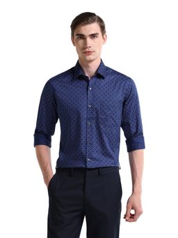 Arrow - Men Blue Printed Full Sleeves Collar Neck Formal Shirt