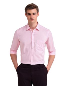 Arrow - Men Pink Self Design Full Sleeves Collar Neck Formal Shirt
